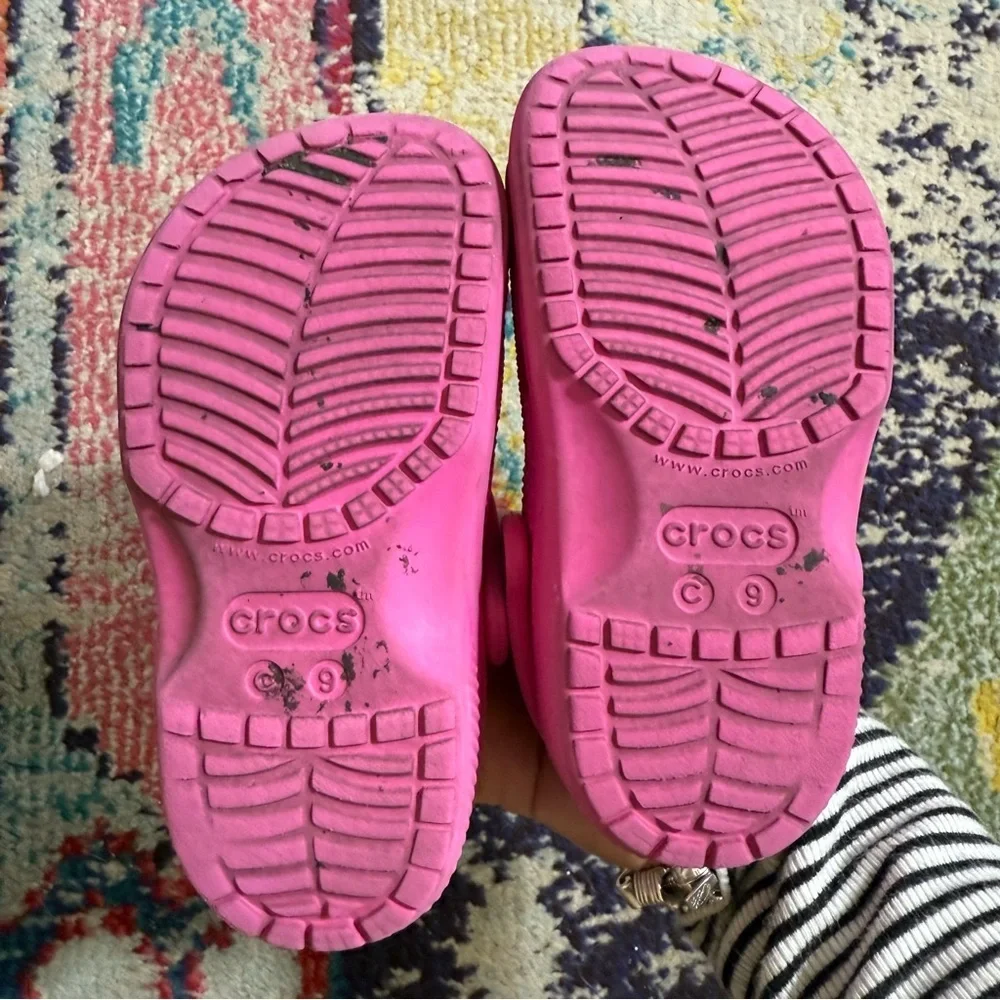 Crocs Kids Pink Clogs with Fun Charms size c9